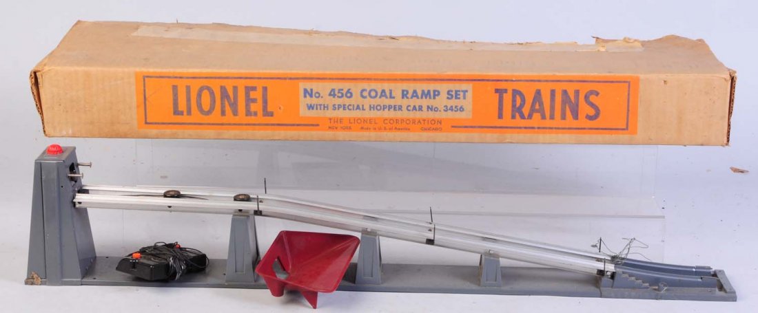Lionel No.456 Coal Ramp.: In original box. No car. Box is tattered and torn. Ramp has good controller. Needs cleaning. Condition (Very Good).