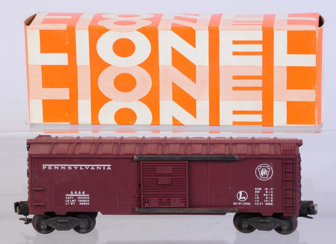 Lionel No.6464-200 PRR Box Car.: In Hagerstown box. Is complete and all original. Has rust on two door guides otherwise like new condition. Condition (Very Good).