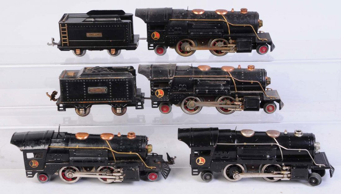 Lot of 4: Pre-war No.259 Locomotives & 2 Tenders.: Includes No.259 black steam locomotive nickel trim. Has been restored. Comes with a restored No.257T tender. Black No.259 steam locomotive earliest version however, has an installed E unit lever and d