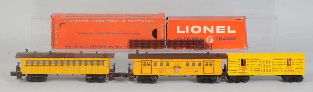Rolling Stock Suited for General Steam Engine.: No.1875 passenger car needs cleaning. Some oxidation on the couplers. No.1876 Lighted baggage car needs cleaning. Has a few scratches some oxidation on coupler tongues on axles. No.6473 rodeo car has 