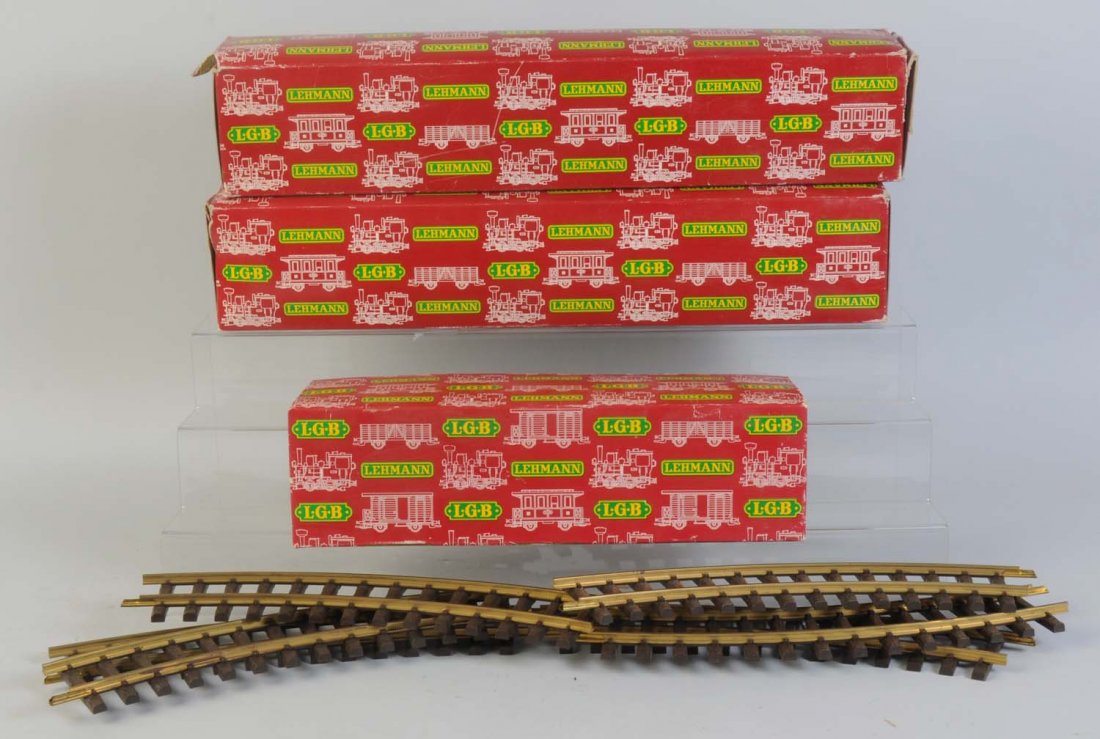 Lot of 3: G Scale Track LGB in Boxes.: 12 pieces of No.1500 curve complete like new in original box. 12 pieces of No.1060 straight track and 10 pieces of No.1060 straight track. All track is complete like new in original box. Condition (Ve
