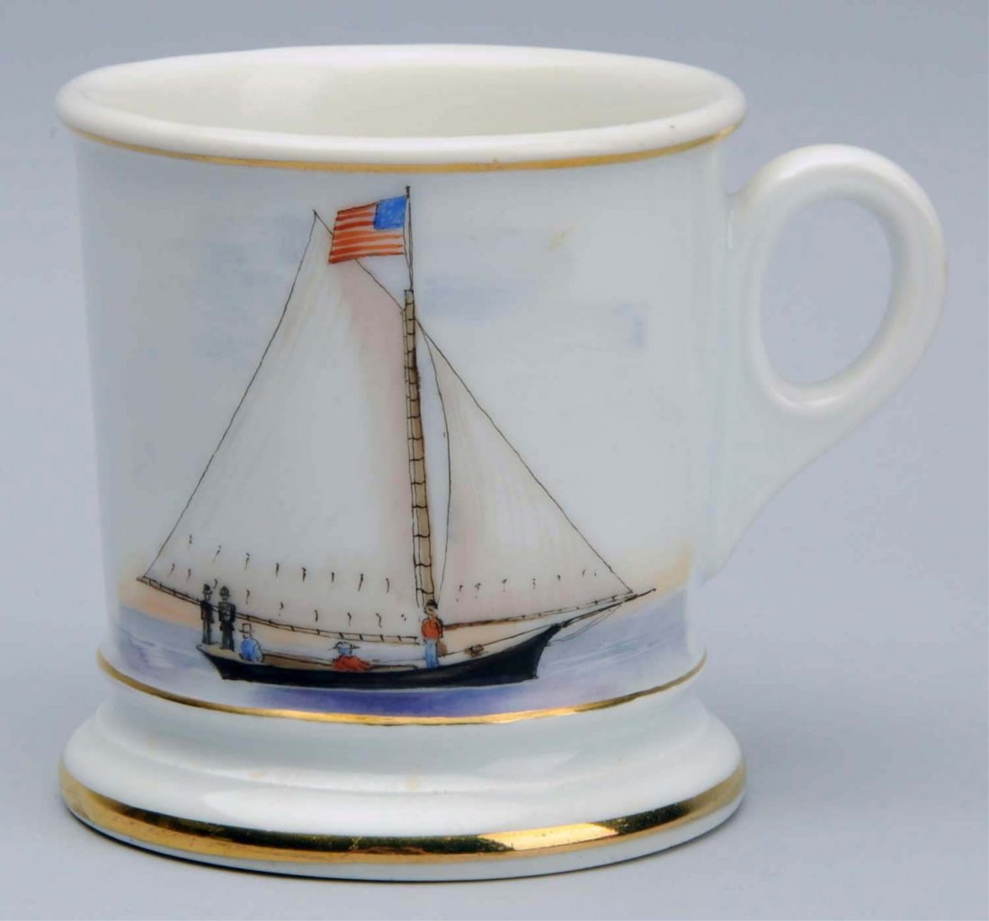 Single-Masted Sailboat Shaving Mug.: Includes a tag that states this mug is from the "Robert Blake Powell Collection" and was "obtained at the National Shaving Mug Collector's Association, Myrtle Beach meeting, in 2003". No gold loss. Co