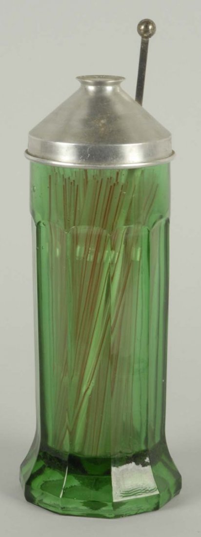 Green Fluted Glass Straw Container.: Very little wear. Condition (Near Mint). Size 13" T.