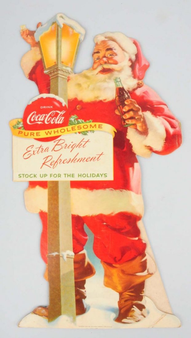 1955 Coca-Cola Santa Cut-out.: Several bends with his fingertips missing. Light wear. Condition (Very Good). Size 19" T.