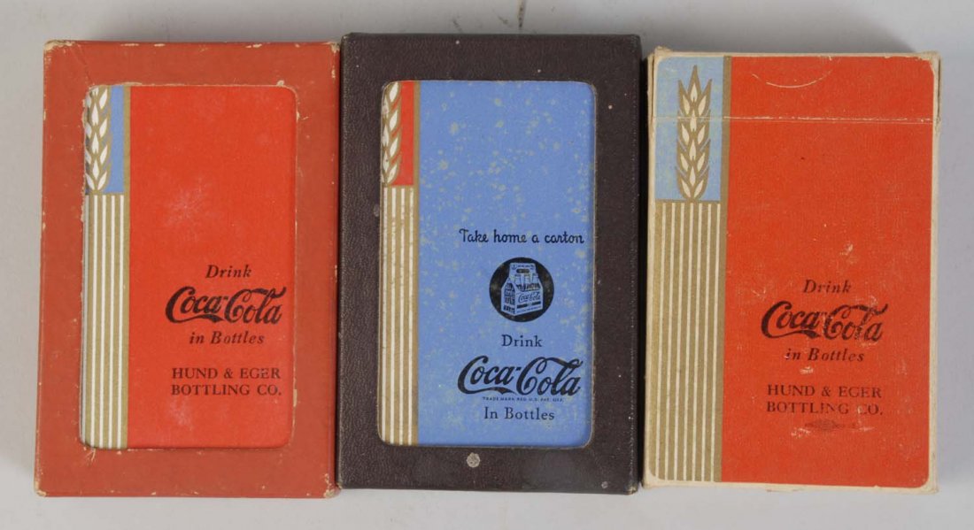Lot of 3: Decks of Coca-Cola Playing Cards.: 1930s with moderate wear. Condition (Very Good Plus). Size Each: 3 - 1/2" L.