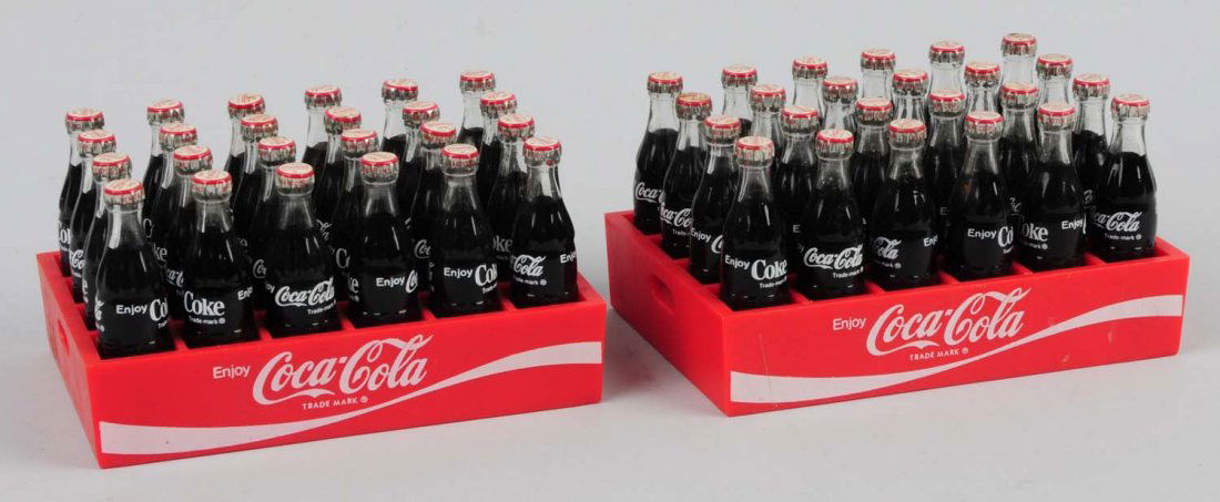 Lot of 2: Miniature Coca-Cola Bottle Cases.: Nicely detailed bottles with metal caps. Just light soiling. Condition (Excellent Plus). Size Each: 6" L.