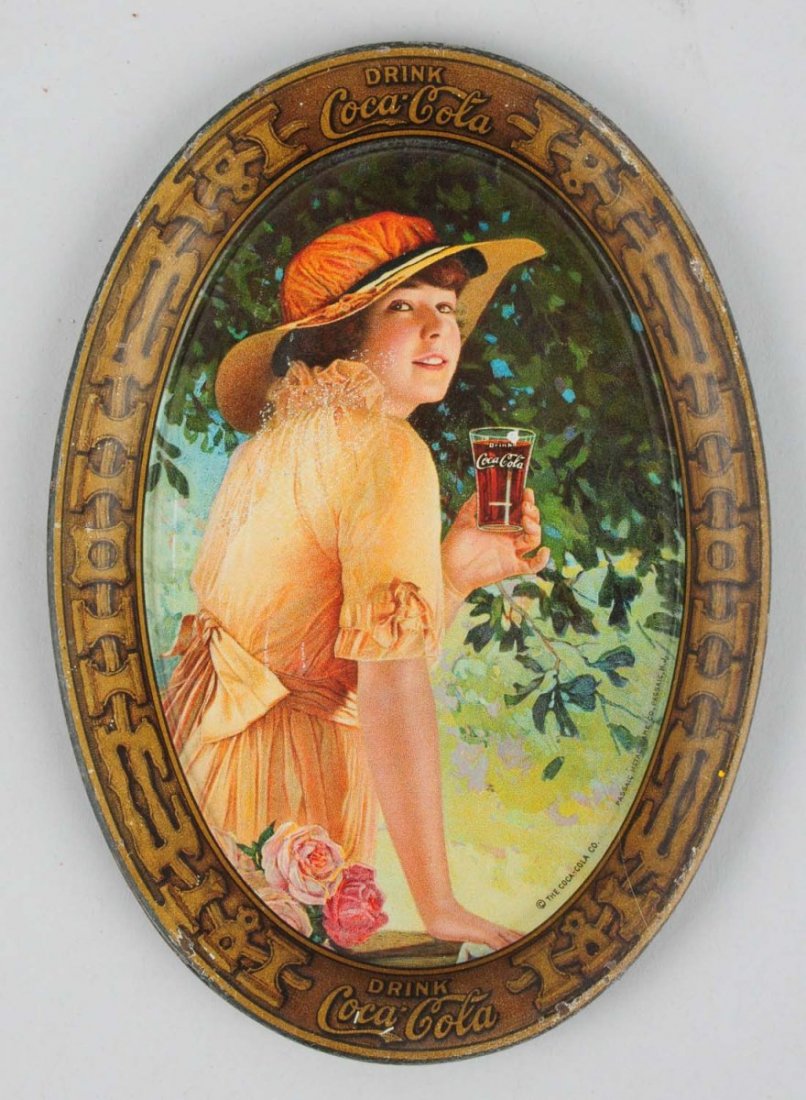 1916 Coca-Cola Tip Tray.: A few small marks on the surface. With small rim nicks. Condition (Very Good). Size 6 - 1/4" L.