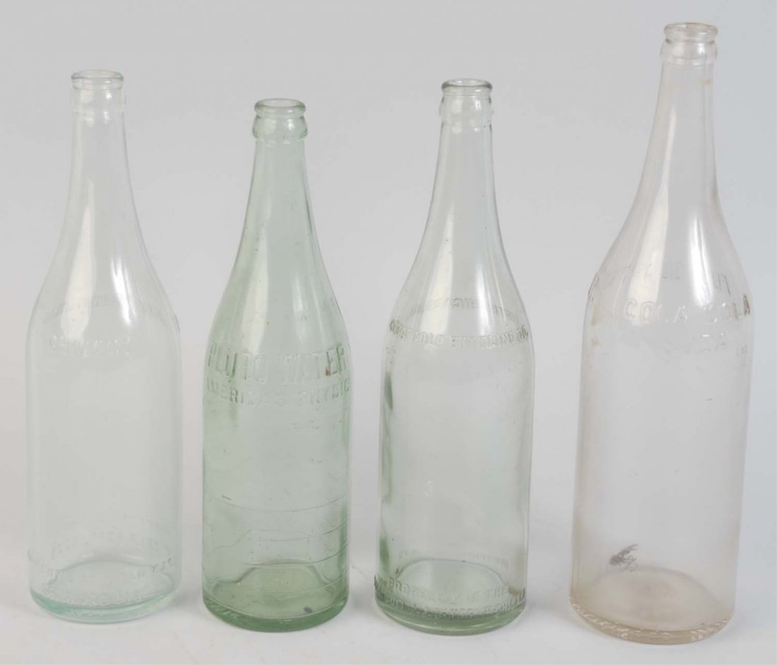 Lot of 3: Assorted Coca-Cola Larger Bottles.: One is for Pluto water and not Coca-Cola. Light soiling and wear. Condition (Excellent). Size Largest: 12 - 3/4" T.