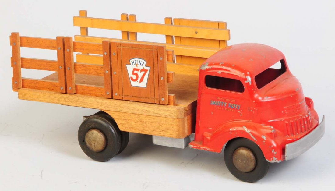 Smith-Miller Cab Over Truck.: With home made bed with Heinz 57 decals. Truck has significant scratching and chipping throughout. Condition (Good - Very Good). Size 16" L.