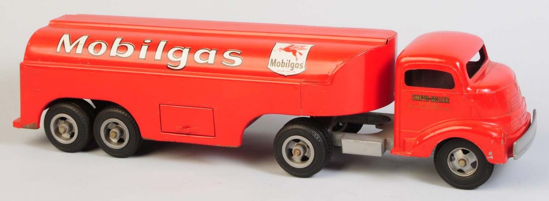 Smith-Miller Mobil Oil Gasoline Tanker Truck.: Truck appears to be all original and complete. Does have nice decals. Some chipping and scratching throughout. Condition (Very Good - Excellent). Size 22" L.