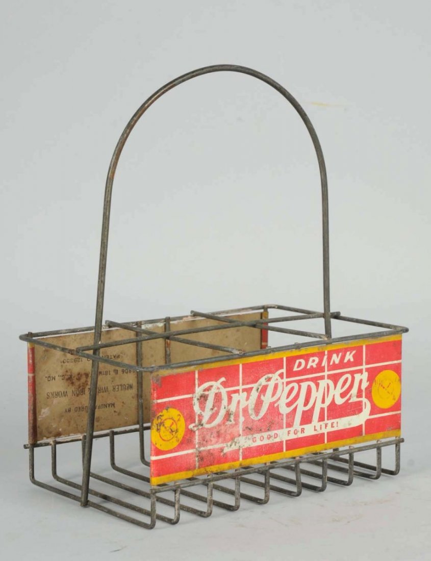 Rare 1930s-40s Dr. Pepper Tin & Wire Carrier.: Almost never found and good example with light wear only on one side panel and mild wear and rust on the other. Condition (Very Good - Excellent). Size 9 - 1/4" T.