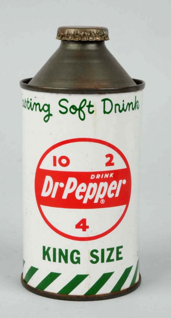 Rare Unopened Dr. Pepper 12oz. Cone Top Can.: Beautiful and never found still capped with no wear and just mild age toning. Condition (Excellent Plus). Size 5 - 3/4" T.