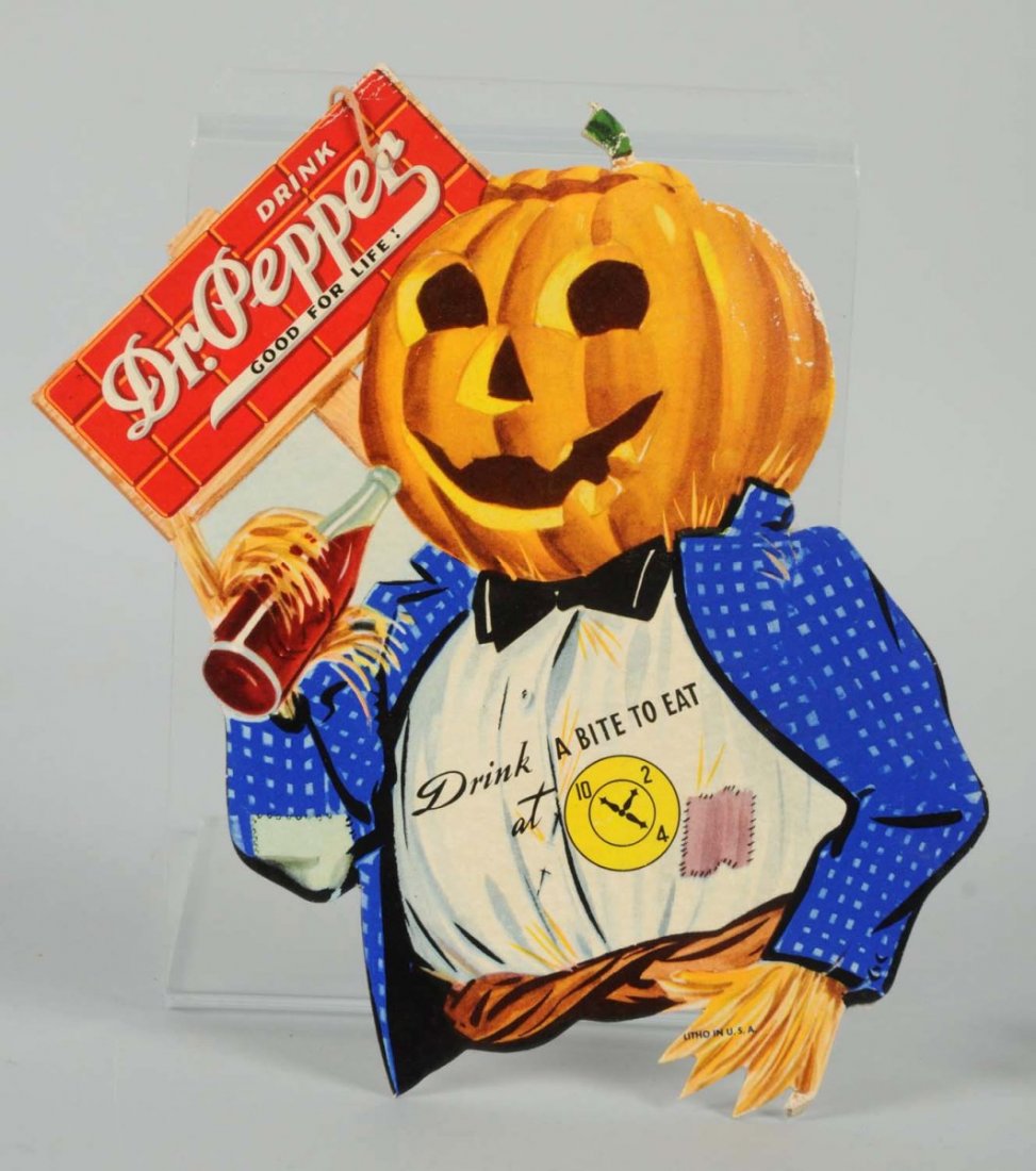 1930s-40s Dr. Pepper Fan Pull.: One side has minor surface ripples and edge wear, the other has a corner bend and edge wear. Condition (Very Good Plus). Size 7 - 3/4" T.