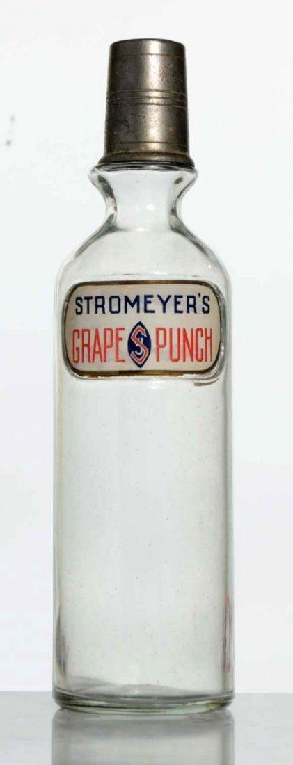 Syrup Bottle, Stromeyer's Grape Punch.: Label under glass. C.1910. Condition (Excellent). Size 12 - 1/4" T.