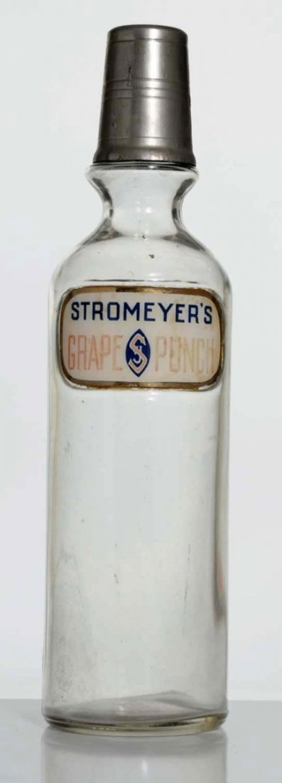 Syrup Bottle, Stromeyer's Grape Punch.: Label under glass. C.1910. Condition (Excellent). Size 12 - 1/4" T.