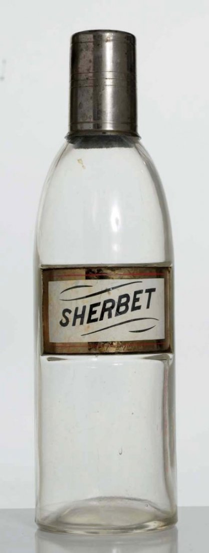 Syrup Bottle, Sherbert.: Label under glass. C.1910. Condition (Excellent). Size 11 - 3/4" T.