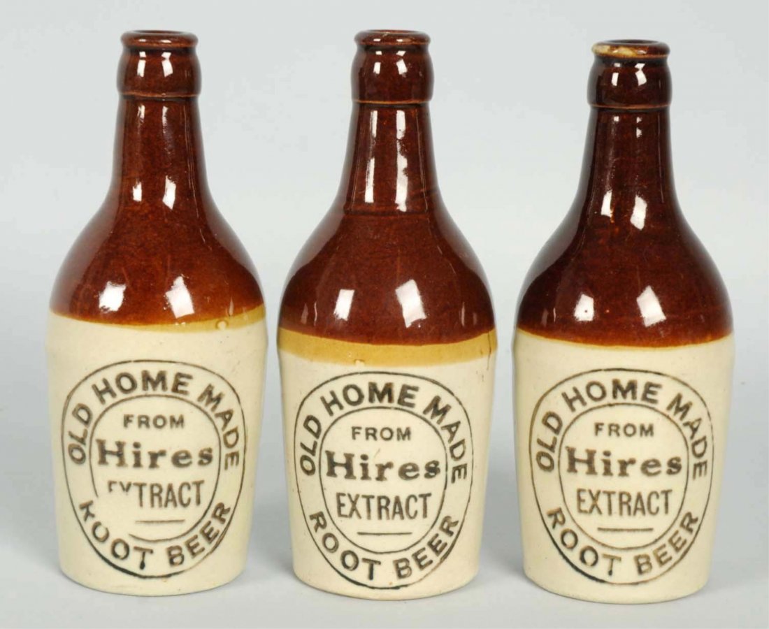 Lot of 3: Hires Root Beer Bottles.: Early stoneware. Nos. C.1914. Size Each: 7 - 1/2" T.