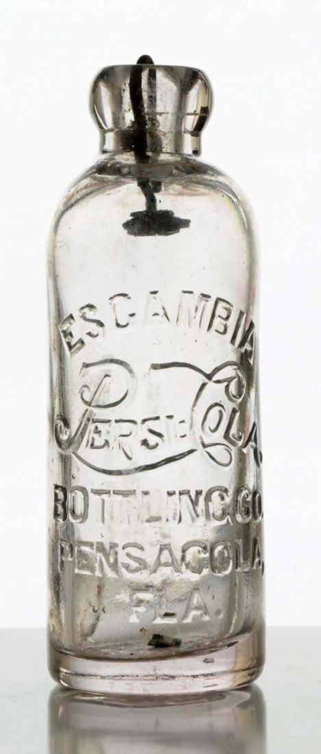 Early Escambia Pepsi-Cola Hutchinson Bottle.: Clean and clear, but with a large closed chip and small nicks at a lower side bruise on the bottle. Little wear elsewhere. Condition (Very Good). Size 6 - 1/2" T.