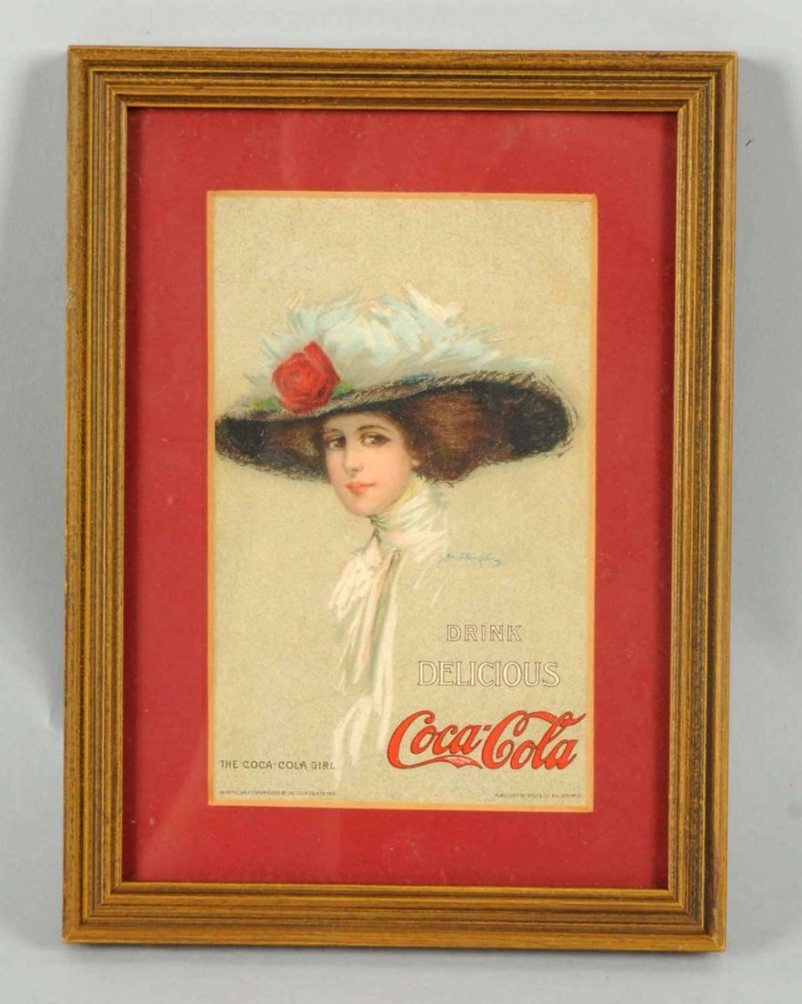 1910 Coca-Cola Postcard.: Framed and matted under glass so both sides are visible. Was used and postmarked 1911. Retains original stamp. Only light wear and soiling. Condition (Excellent). Size Framed: 7 - 3/4" x 5 - 3/4".