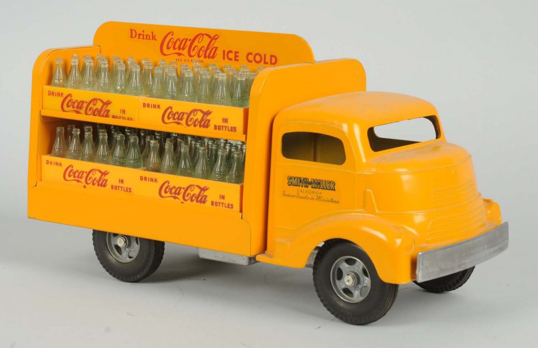 1980s Coca-Cola Smith-Miller Truck & Box.: Assembled from older 1950's parts, no wear with light dust/soiling. Condition (Near Mint). Size 13" L.