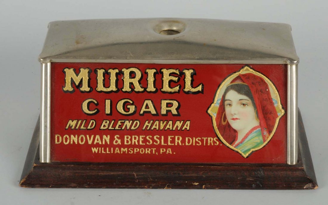 Cigar Cutter Advertising Muriel Cigars.: Large cutter with great graphics of lady by Donovan & Bressler Distributors. Williamsport, Pennsylvania. C.1920. Size 11 - 1/2" L.