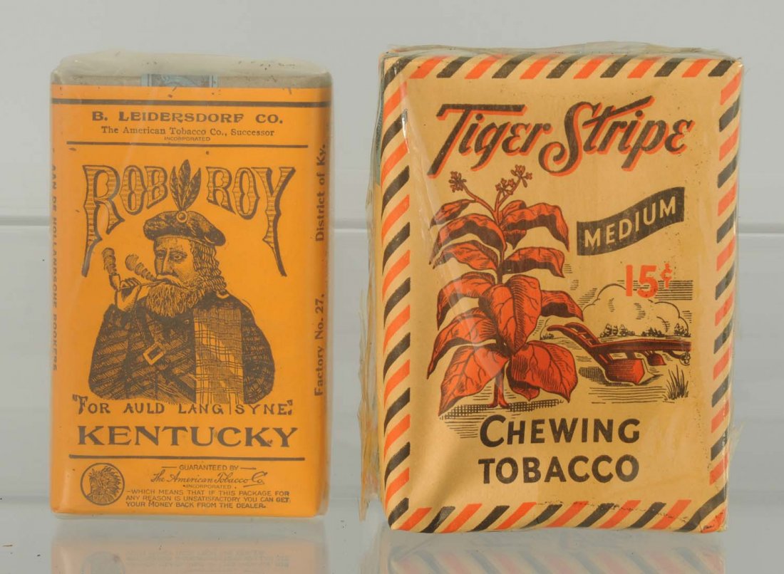 Pair of Tobacco Packs.: Including Tiger Stripe and Rob Roy. Both appear unopened have a tad of age toning. Condition (Near Mint). Size Largest: 5" T.
