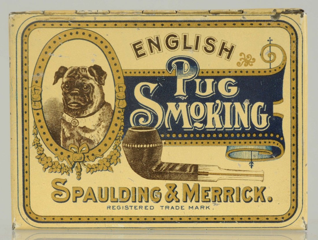 English Plug Tobacco Tin.: By Spalding and Merrik. Great example with color and shine like new. Very little overall wear. Condition (Near Mint). Size 4 - 1/2" L.