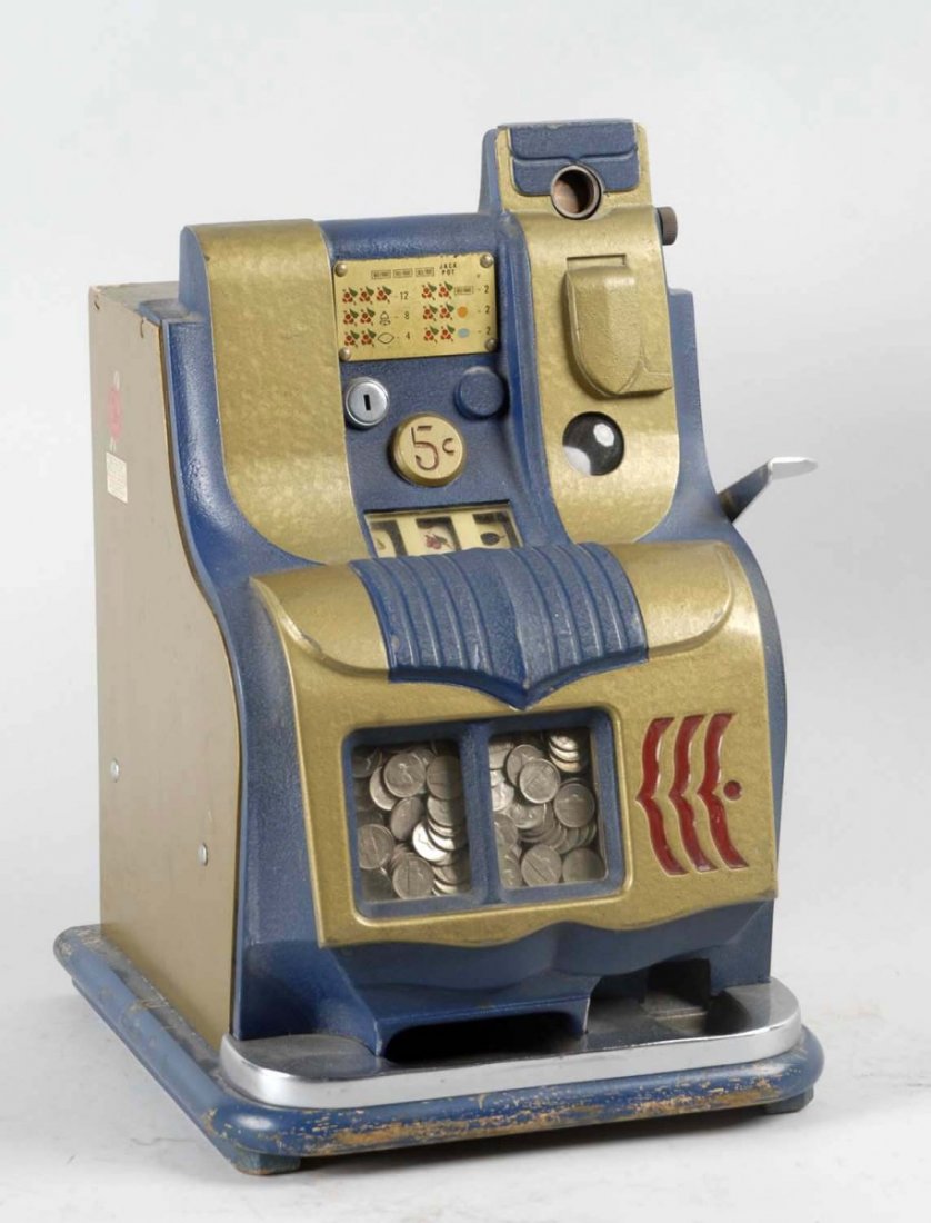 Mills QT 5¢ Hashmarks Slot Machine.: Original paint. Unrestored original. Original parts, locks and keys. Mechanism will require lubrication to play freely and correctly. Condition (Excellent). Size 19" T.
