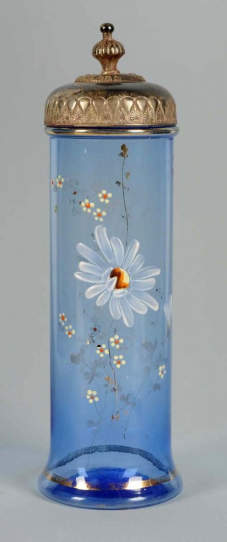 Straw Holder, Blue Glass.: With flowers, C.1900. Size 12" T.