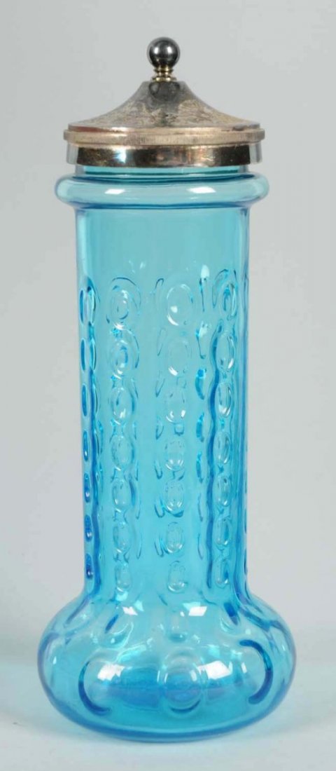 Straw Holder, Blue Glass.: Bulbous bottom. C.1900. Size 11 - 1/2" T.