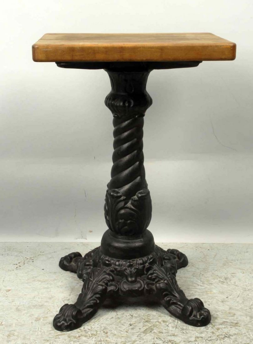 Cast Aluminum Slot Machine Stand with Oak Top.: Condition (Good). Size 30" T.