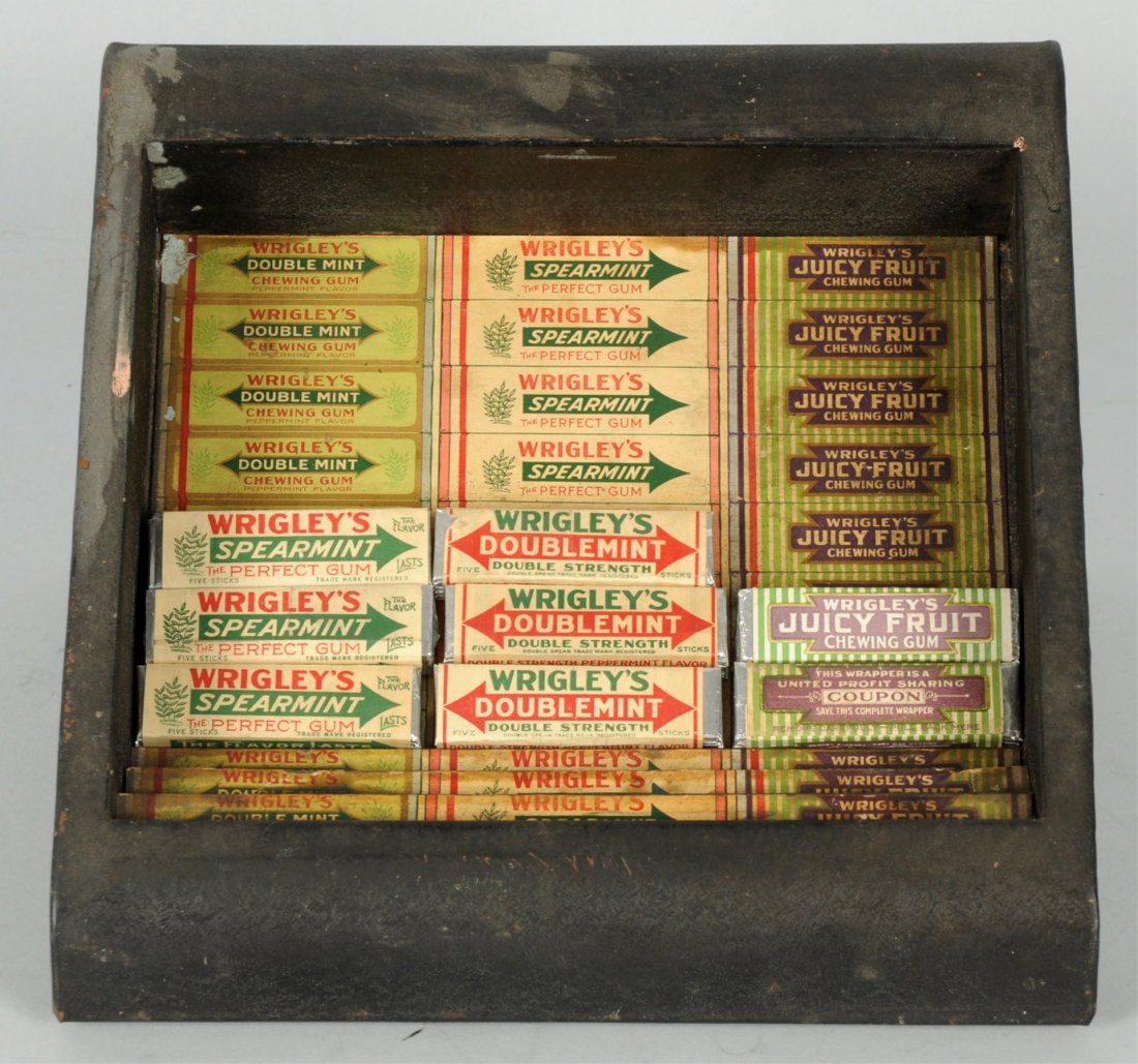 Wrigley Gum Display.: Black, three rows of gum, metal. C.1930s. Size 10 - 1/4" L.