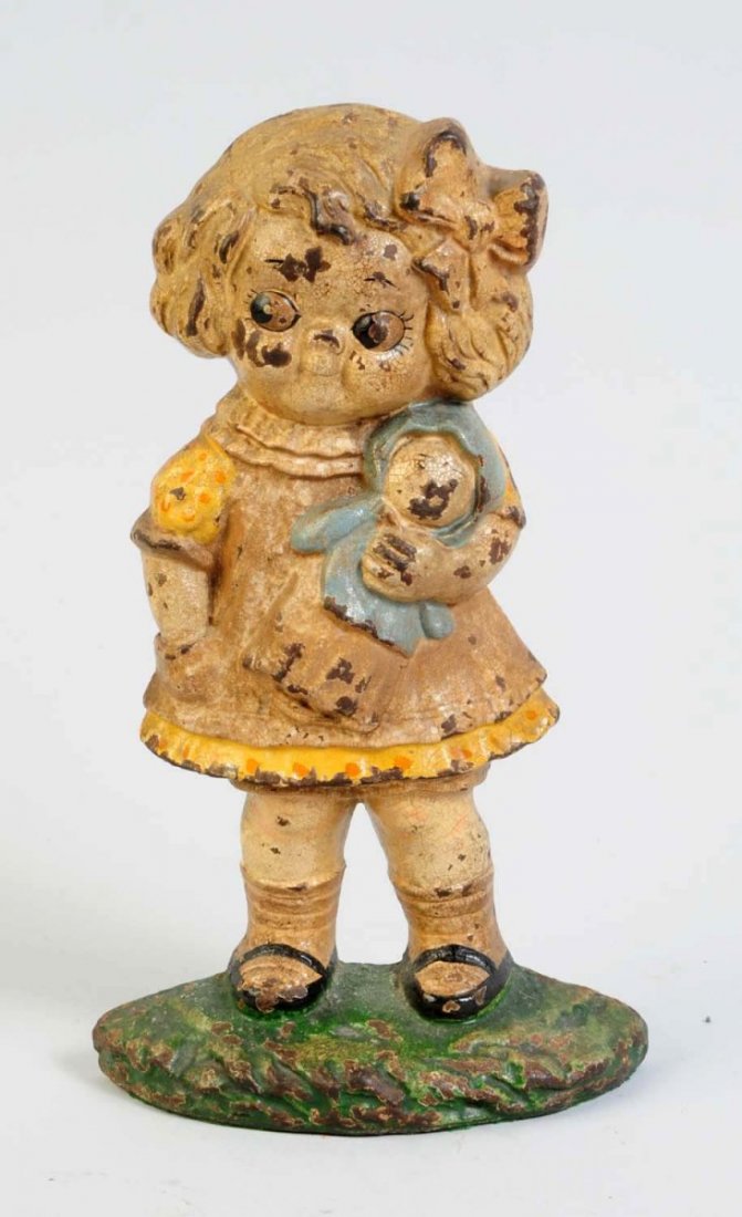 Cast Iron Dolly Dimple Doorstep.: Shows Dolly holding doll. Made by Hubley, cat. #45. Grace Drayton design. Makes nice matching set with Bobby Blake. Good. Condition (Good). Size 9 1/2" T.