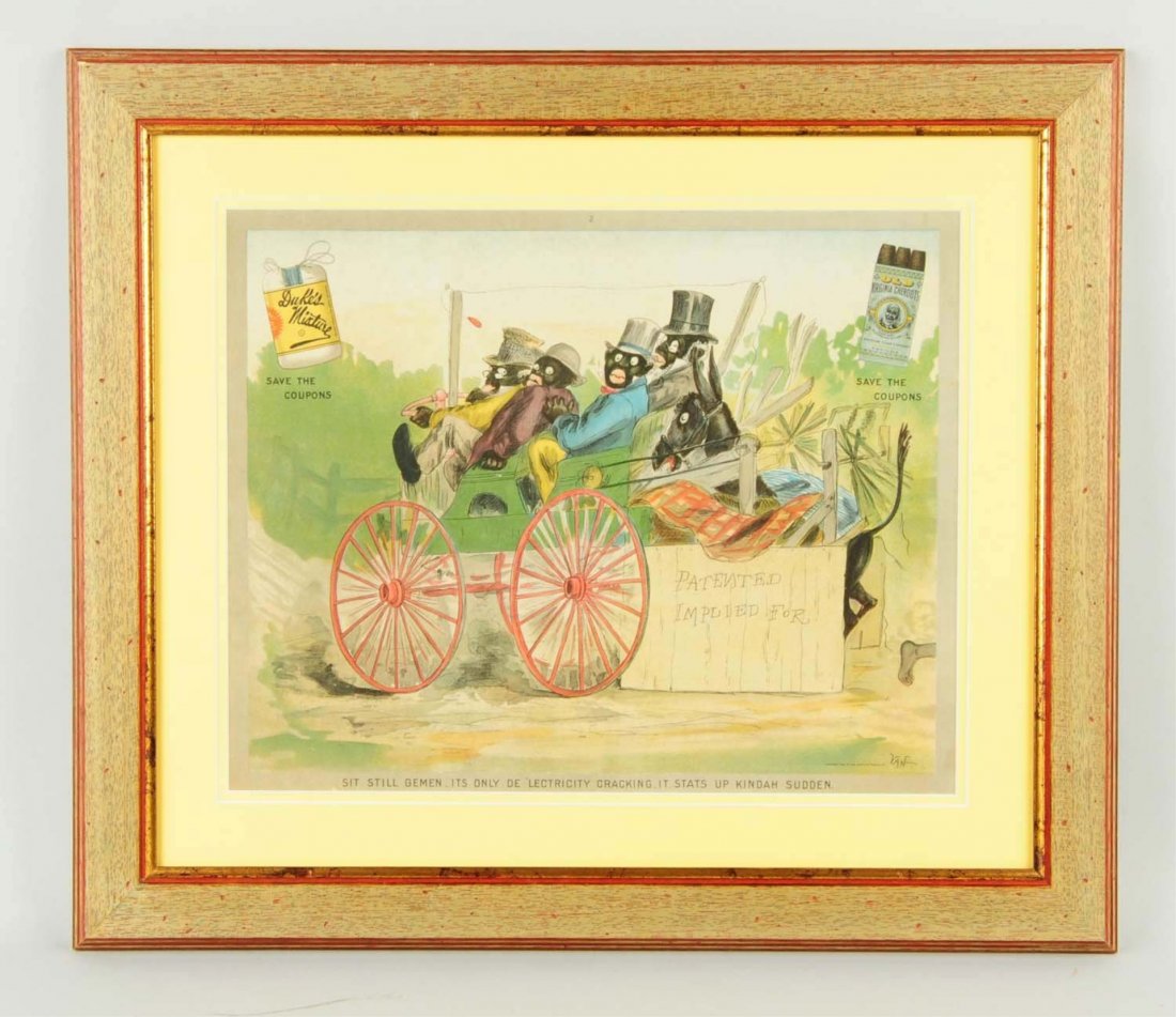 Dukes Mixture Advertising Poster.: Fantastic image of black men riding in a horse pushed cart. New frame. Condition (Excellent). Size Framed: 22" x 26".