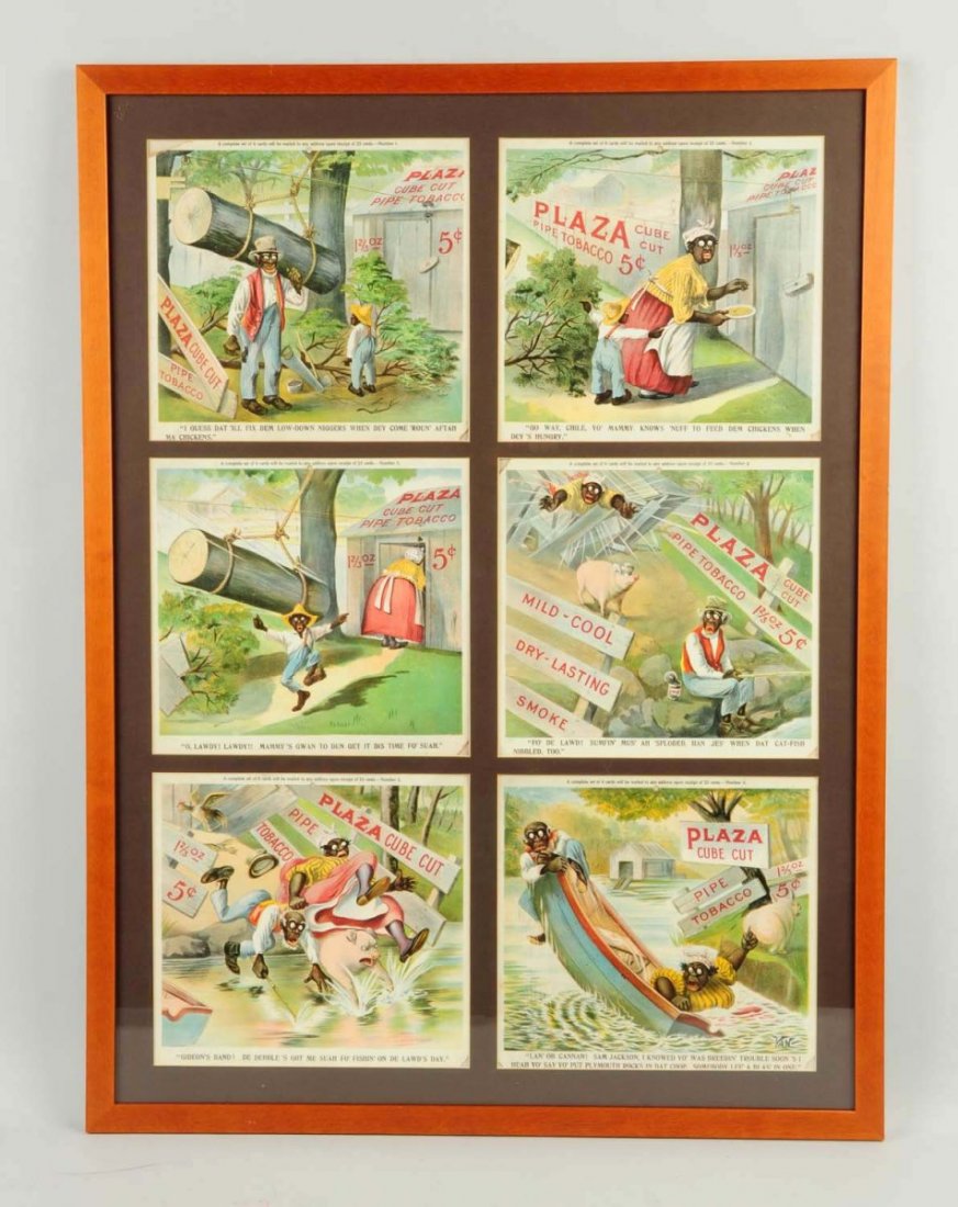 Set of Plaza Pipe Tobacco Ads.: Great color and subject matter. Late 1800s. Condition (Excellent). Size Framed: 37" x 27 - 1/2".