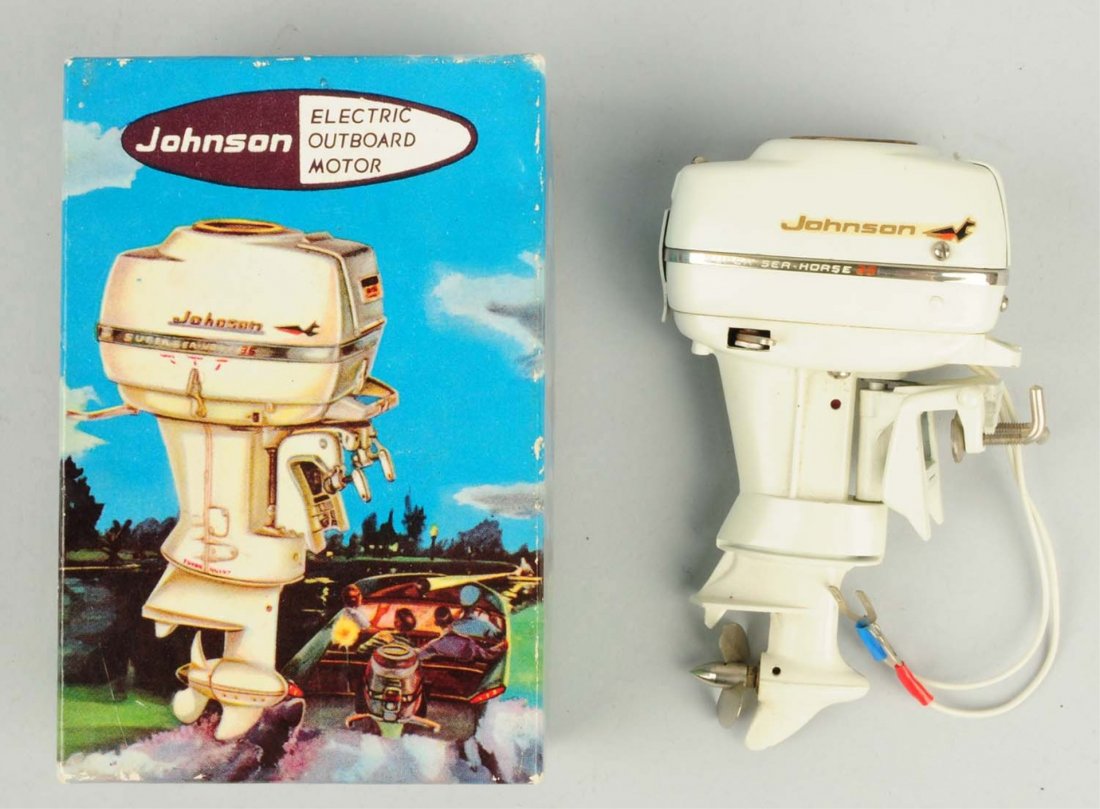 Battery Operated Johnson Seahorse Outboard Motor.: Includes colorful original box with insert. Looks unused. Very little wear. Condition (Near Mint). Size Box: 5" T.