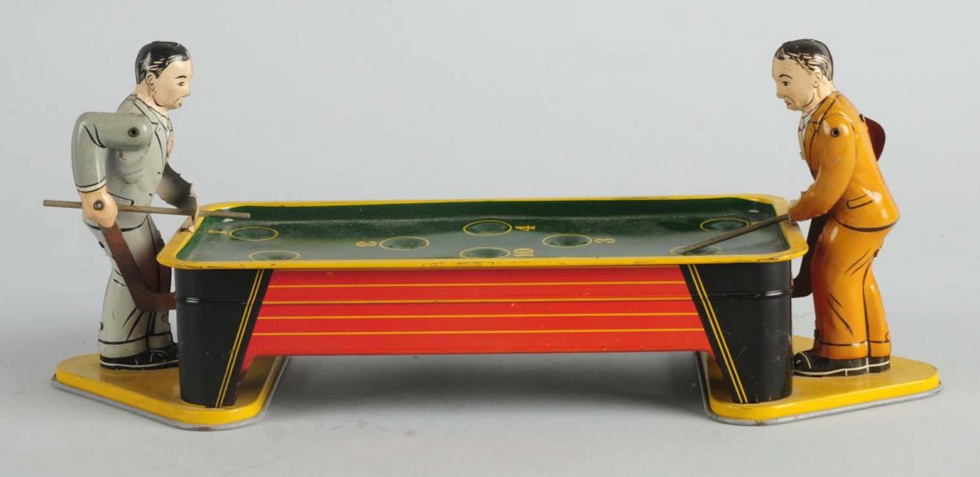 Ranger Steel Tin Litho Wind-up Pool Player Toy.: Missing the balls. Has very little wear. Condition (Very Good - Excellent). Size 14 - 1/2" L.