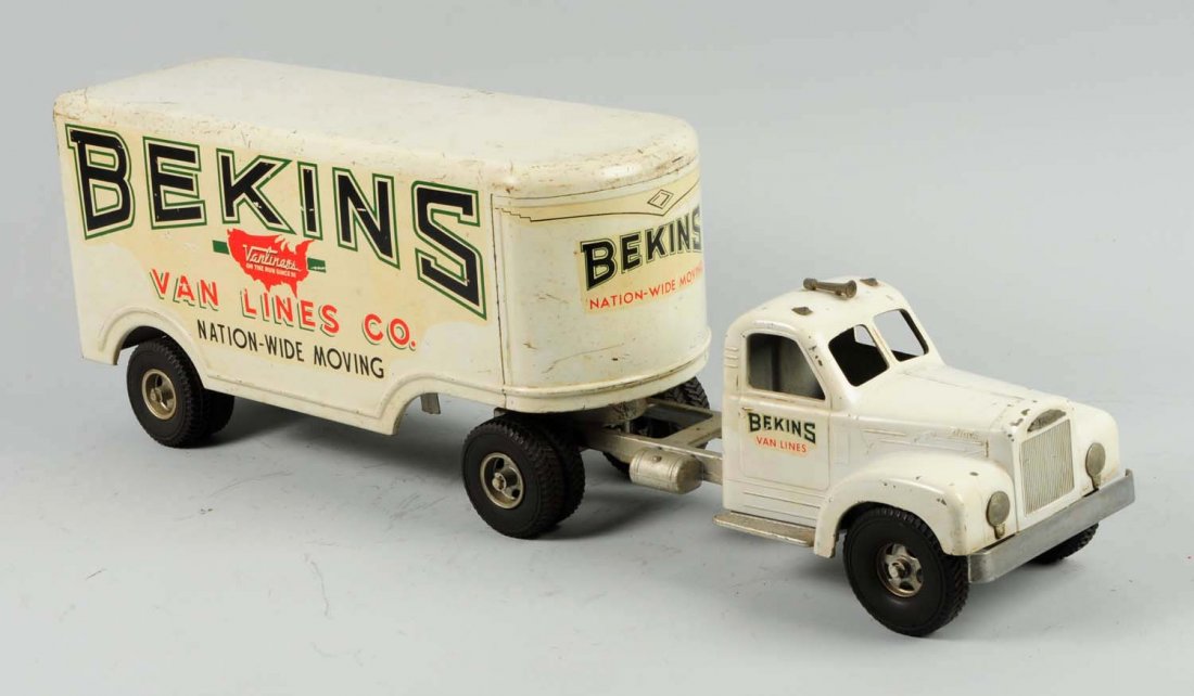 Smith-Miller Bekins Van Lines Moving Truck.: Truck is all original. Has original rear gate. Does have some chipping and edge wear throughout the truck. Also comes with original hang tag of catalog with the truck. Condition (Very Good). Size 28" 