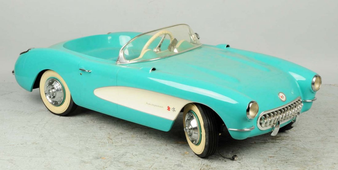 1956 Corvette Pedal Car.: Made by Pedal Classics in the 1980's. Absolutely precision, restoration and appointments to the car. A great nostalgic color, pedal powered. Condition (Restored). Size 50" L.