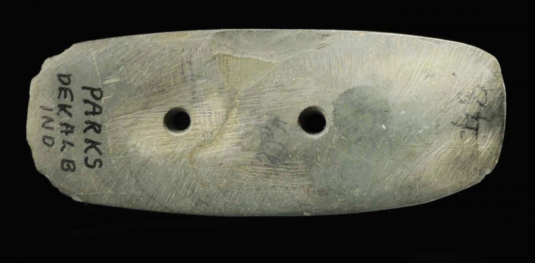 Gorget.: Cameron Parks collection. DeKalb Co., Indiana. Slate, rough. Size 4 - 1/4".