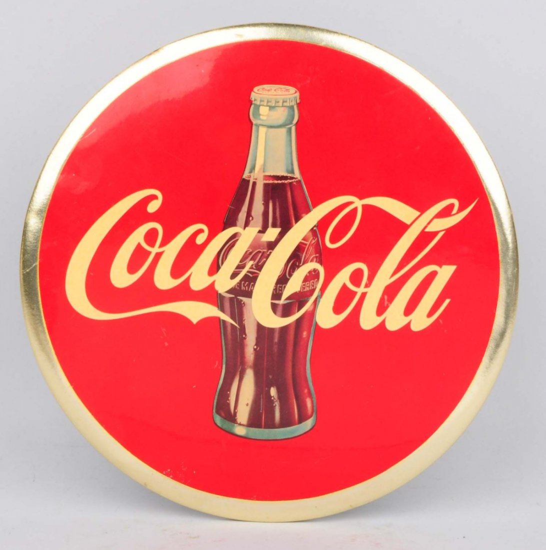 Coca-Cola Tin Over Cardboard Sign.: This coca-cola sign has minor wear overall. Condition (Very Good). Size 9" Dia.