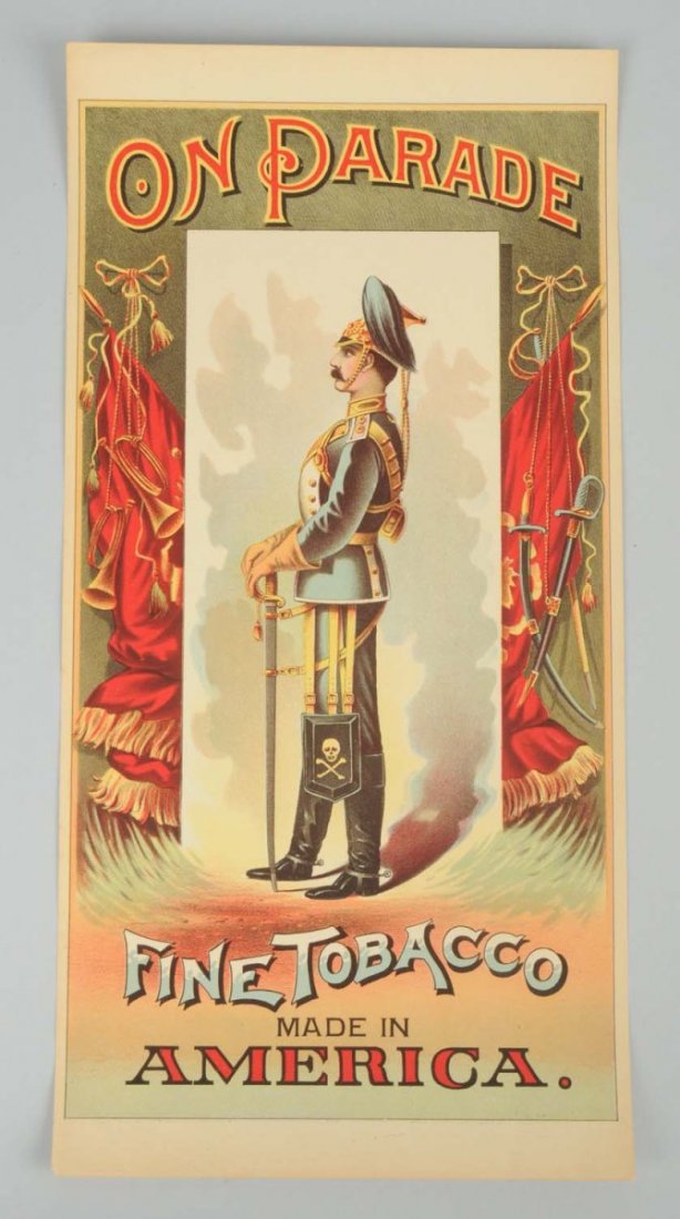 On Paradise Tobacco Crate Label.: This On Parade tobacco crate label has great color and imagery. Condition (Excellent). Size 7" x 14".