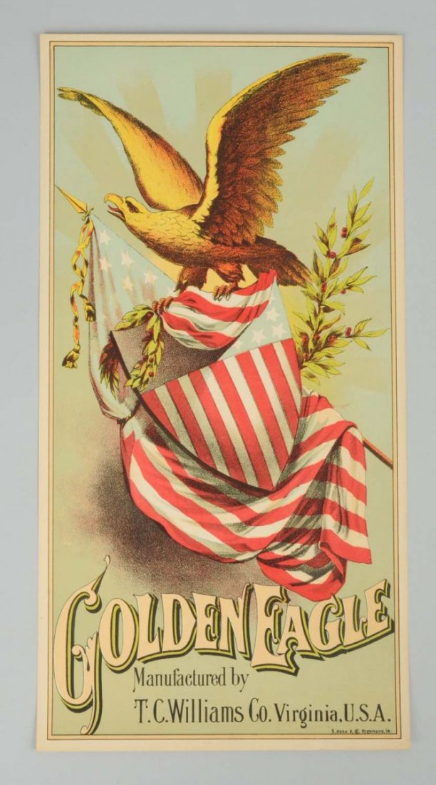 Golden Eagle Tobacco Crate Label.: Golden Eagle was manufactured by T.C. Williams. Condition (Excellent). Size 7" x 13 - 1/4".