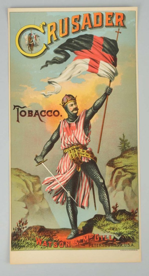 Crusader Tobacco Crate Label.: Crusader was manufactured by Watson & McGill. Condition (Excellent). Size 7" x 13 - 1/2".