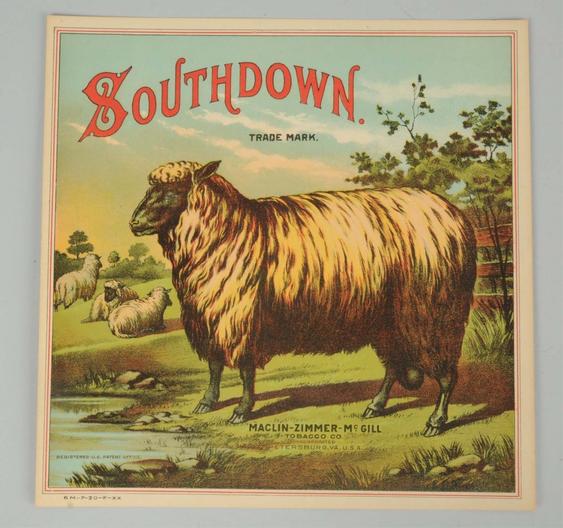 Southdown Tobacco Crate Label.: Southdown was manufactured by Maclin- Zimmer-McGill. Condition (Excellent). Size 10 - 1/2" x 10 -1/2".