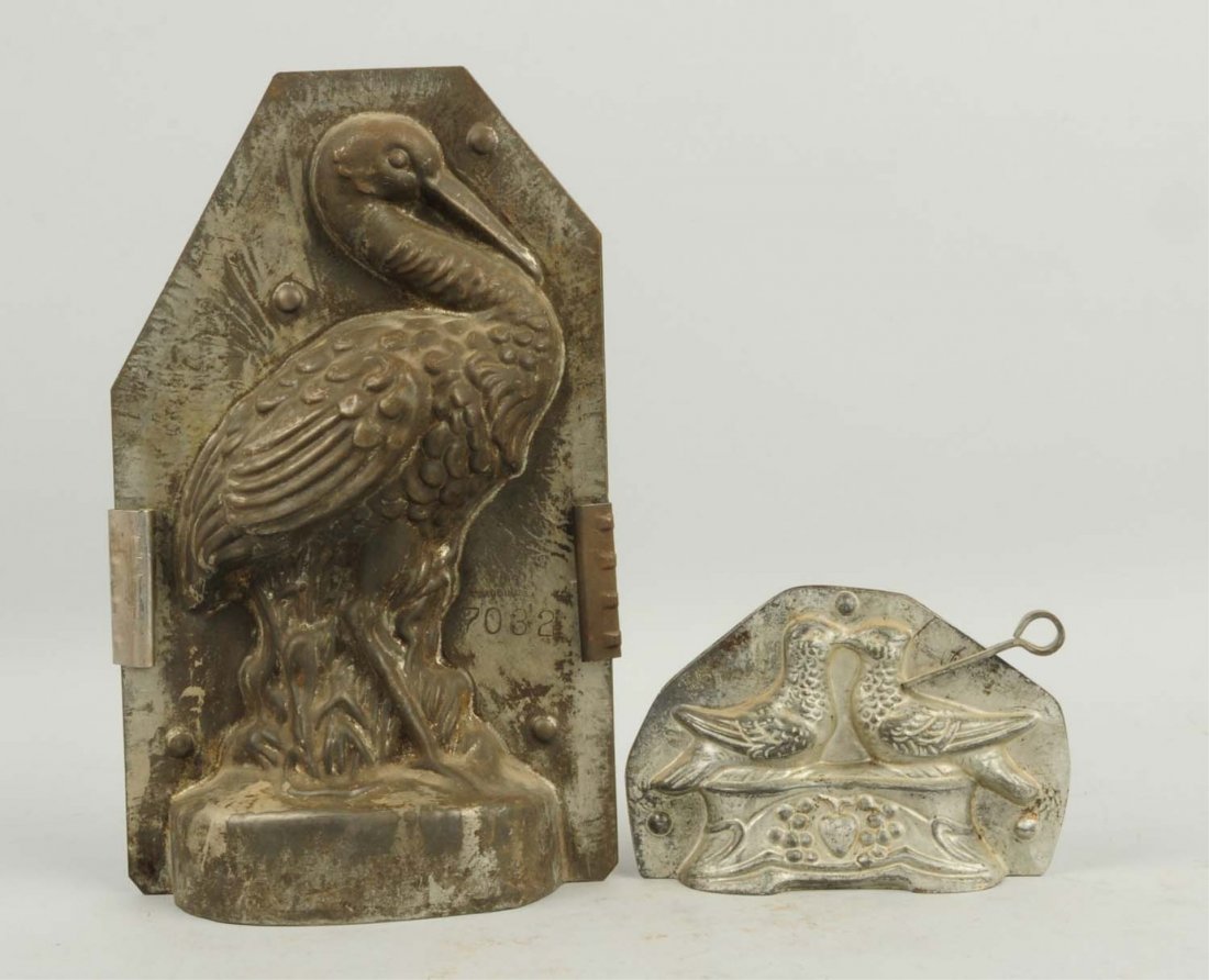 Lot of 2: Bird Chocolate Candy Molds.: Includes a large Ibis mold and a smaller mold depicting lovebirds. Condition (Very Good). Size Largest: 10 - 3/4" L.