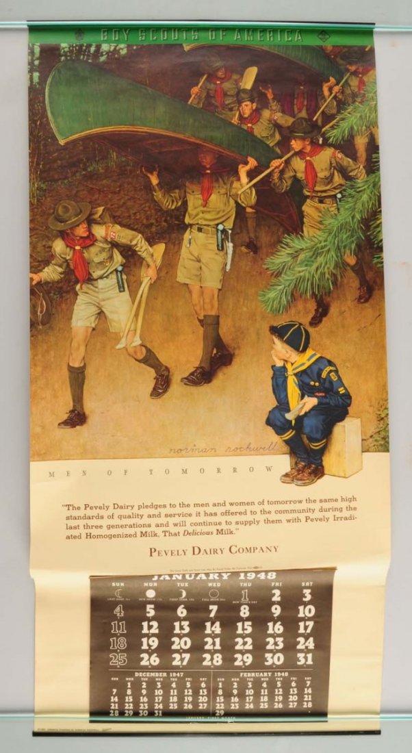 Lot of 3: 1940s Rockwell Boy Scout Calendars.: This lot contains three Norman Rockwell illustrated Boy Scout calendars from the 1940s. Condition (Excellent). Size Each : 17" L.