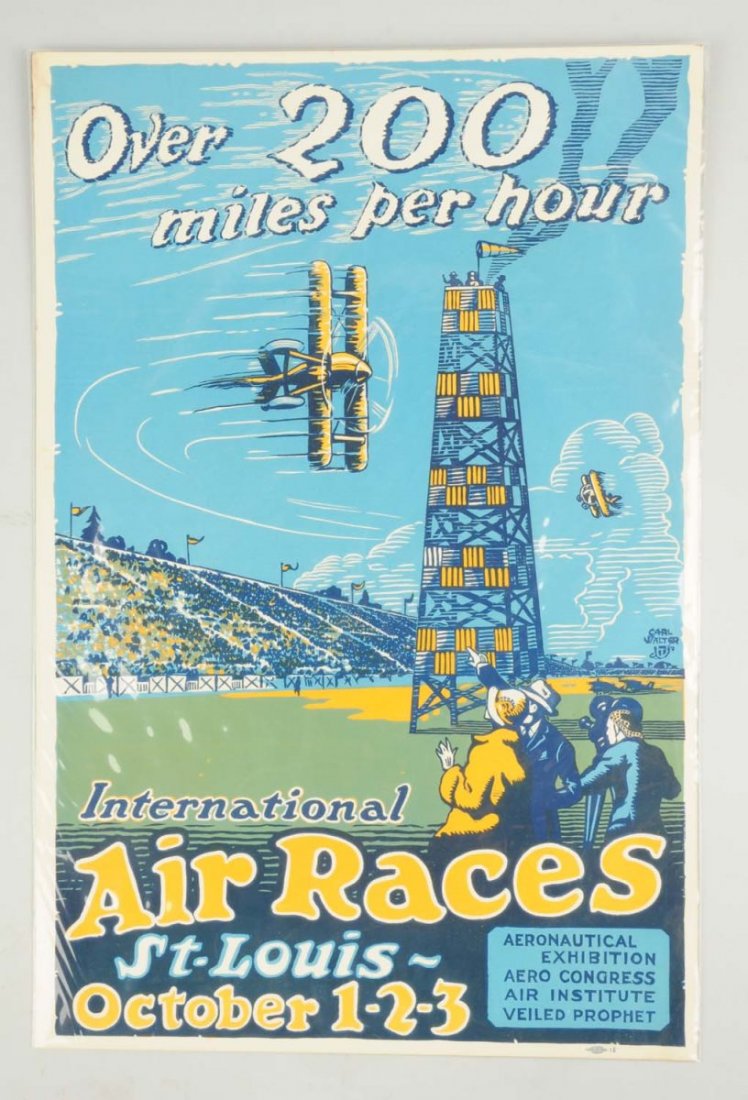 1923 St. Louis Air Races Poster.: This poster is in very nice condition with just a tiny area of soiling at one upper corner. Condition (Very Good). Size 21" L.
