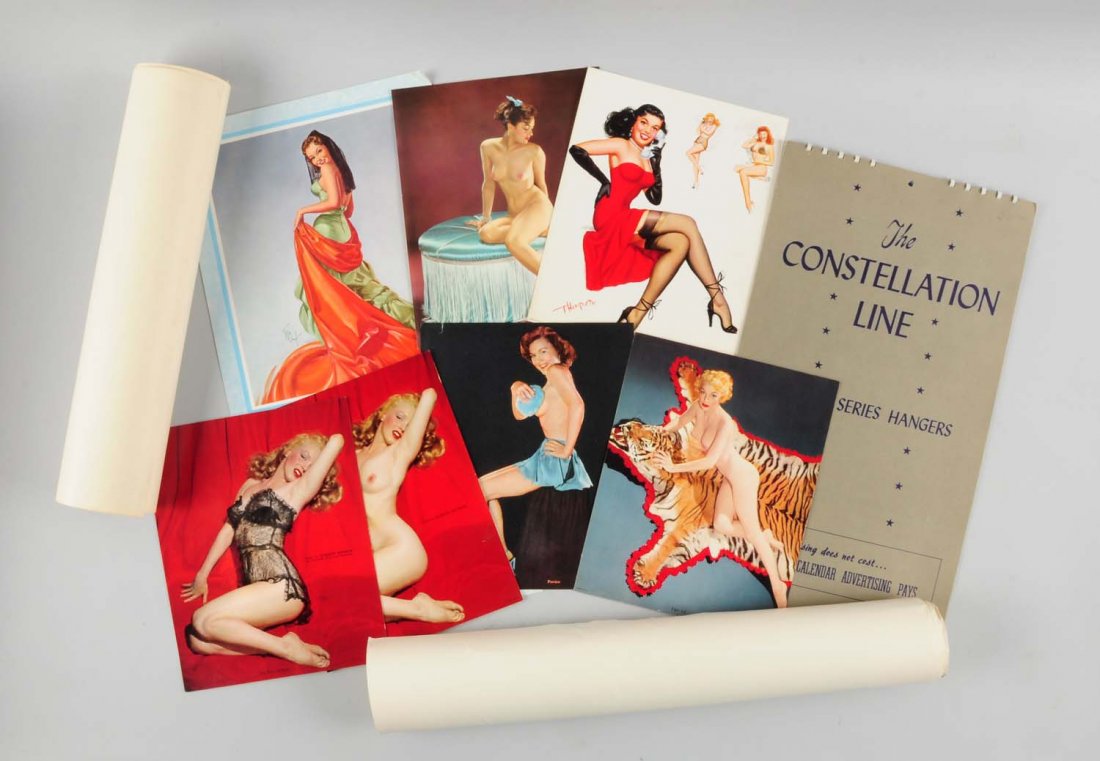 Lot of Pinup Calendar Tops.: This lot includes both art and photography sample calendar tops. There are two Marilyn Monroe tops in the lot. Condition (Excellent). Size Largest: 15 - 1/2" L.