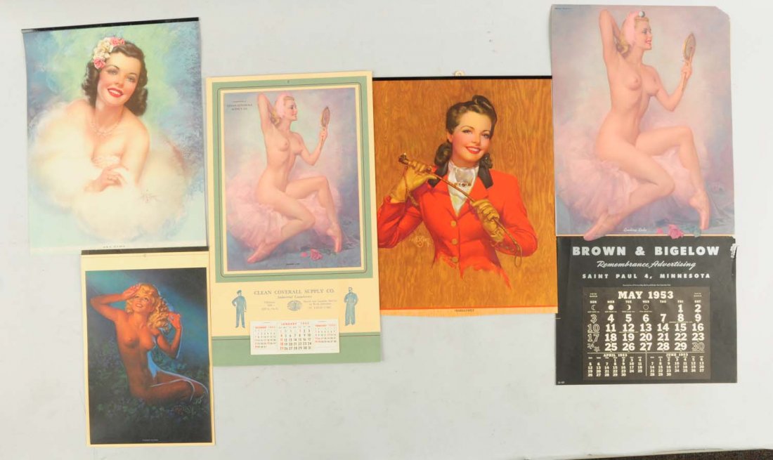 Lot of 4: Zoe Mozert Pin-up Calendars.: Includes two nudes, one of which does have some damage. Also includes two pretty girl calendars. Condition (Very Good). Size Largest: 22 - 3/4" L.